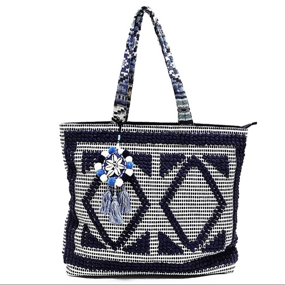 {Steven} Zita Navy Multi Carpet Tassel Tote - Picture 16 of 16